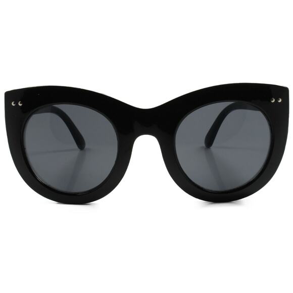 Oversized Classic Retro Look Stylish Womens Round Cat Eye Sunglasses Black Frame - Picture 4 of 4